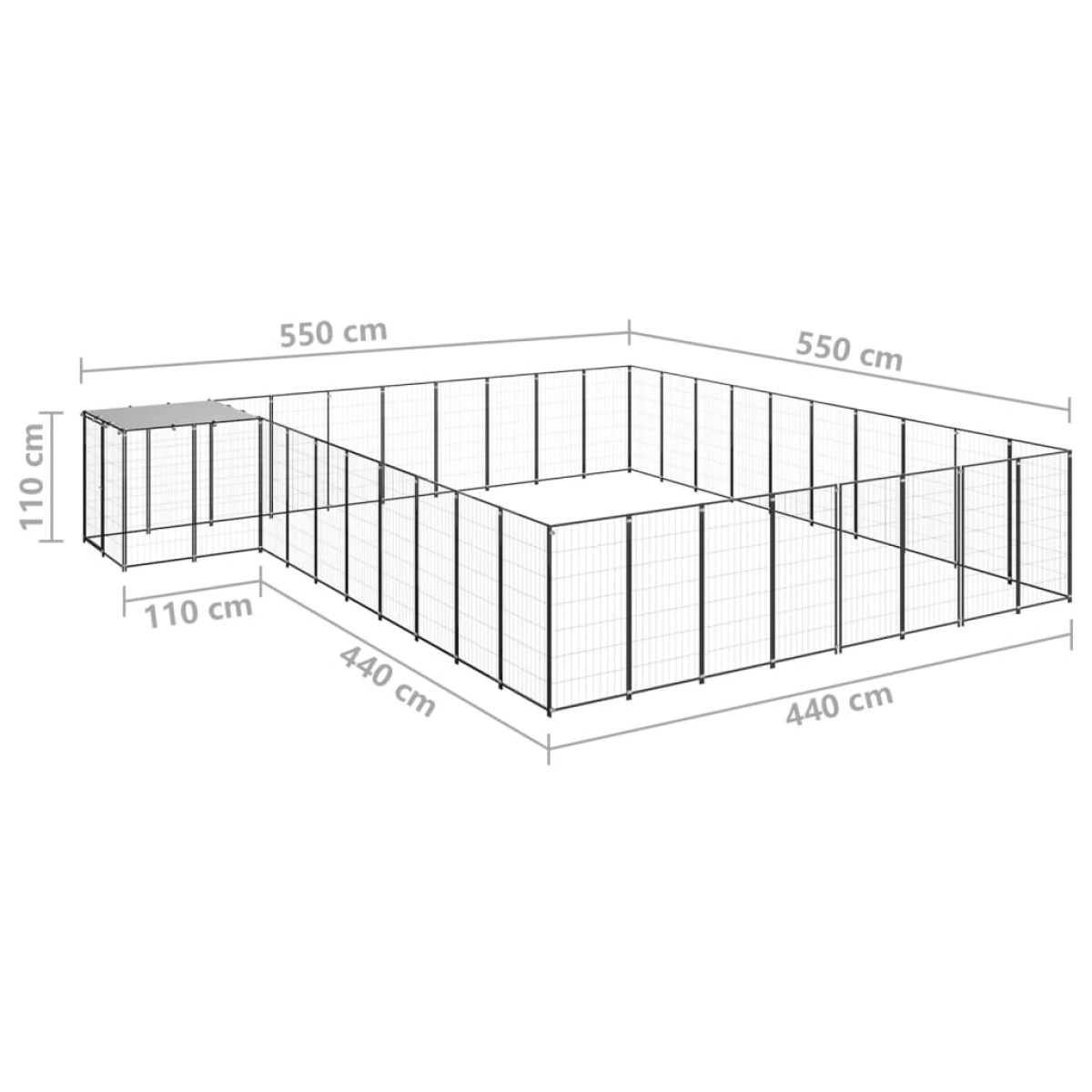 vidaXL Σπιτάκι Σκύλου Μαύρο 25,41 μ² Ατσάλινο