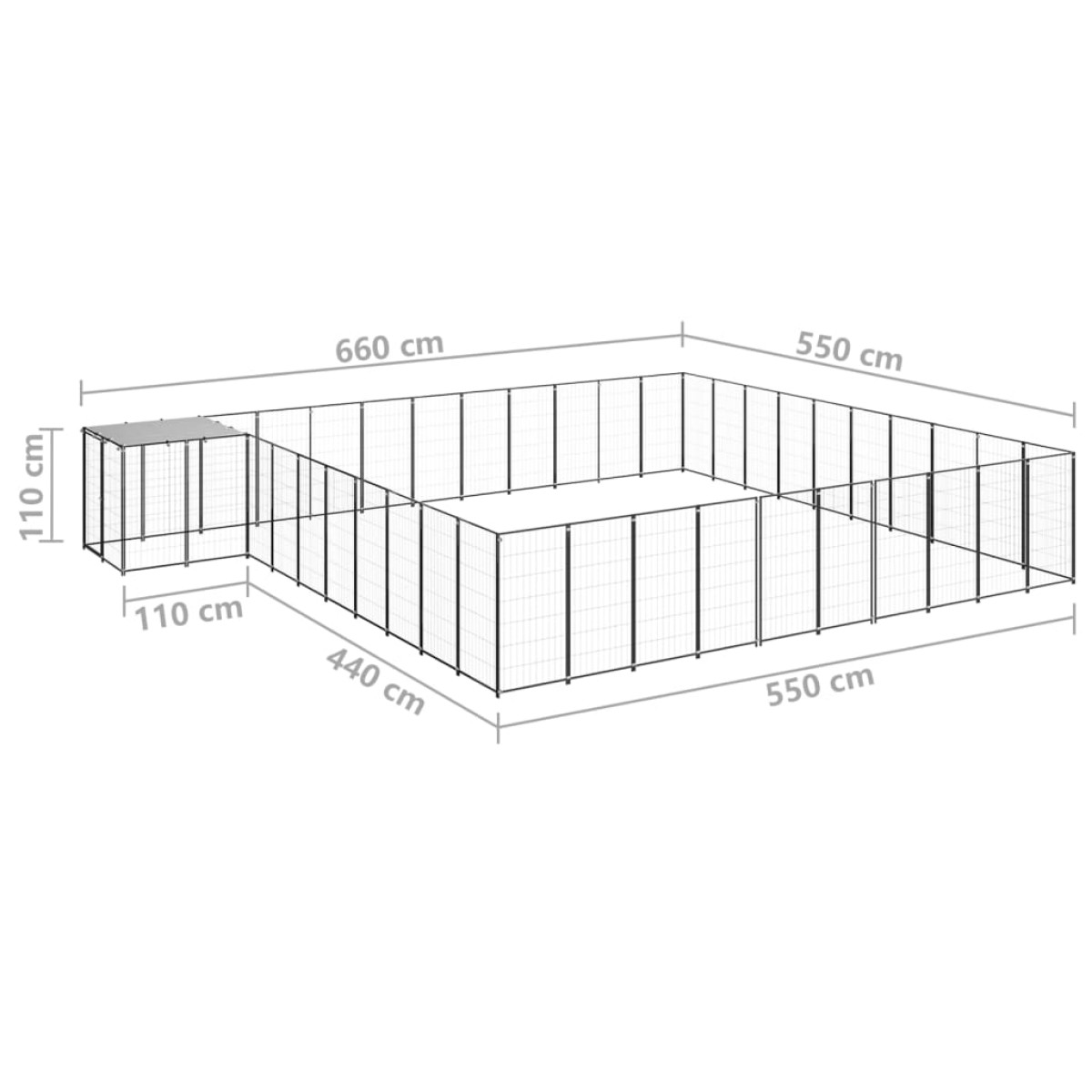 vidaXL Σπιτάκι Σκύλου Μαύρο 31,46 μ² Ατσάλινο