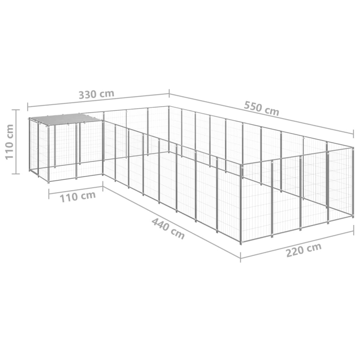 vidaXL Σπιτάκι Σκύλου Ασημί 13,31 μ² Ατσάλινο