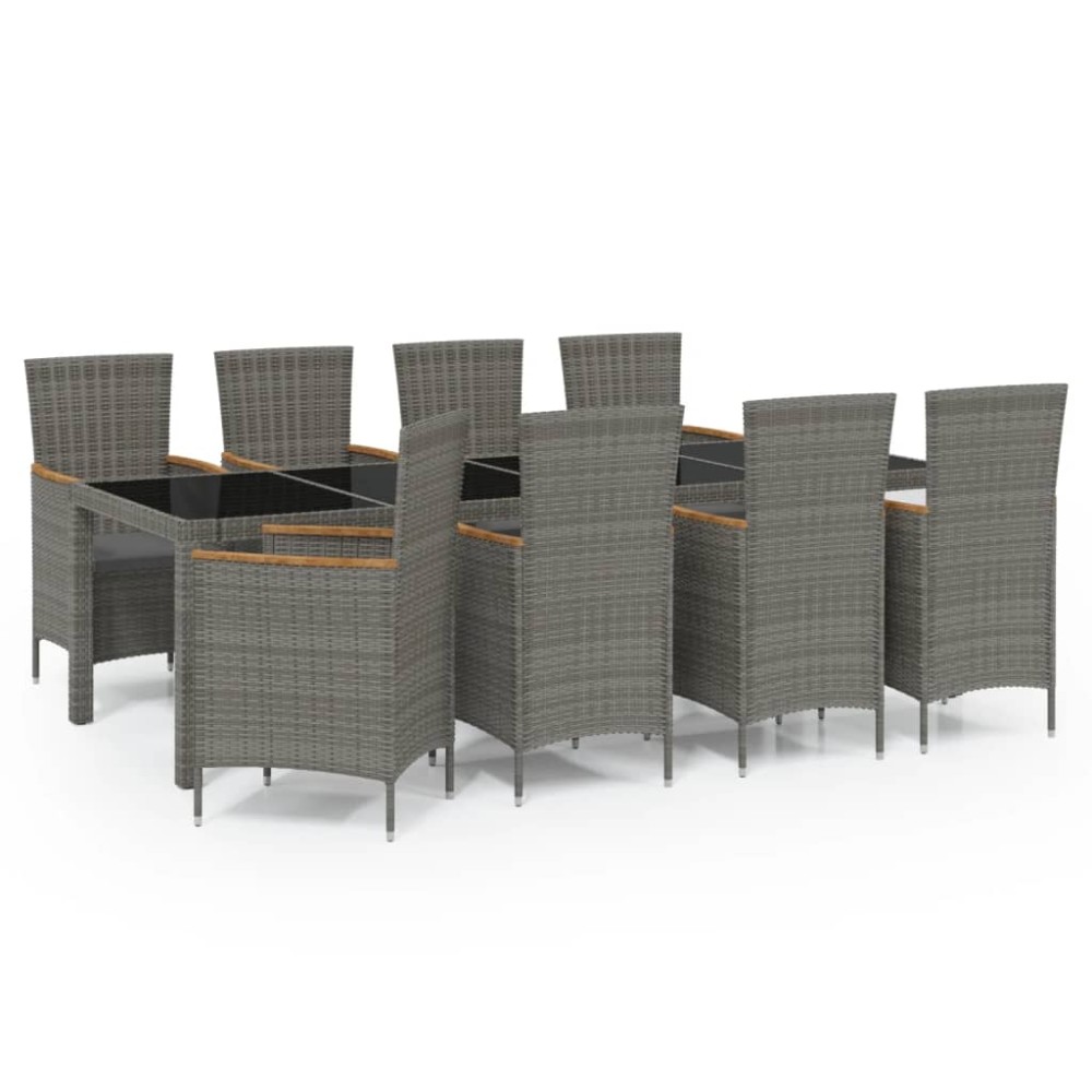 vidaXL Σετ Τραπεζαρίας Εξ. Χώρου 9 τεμ. Γκρι Συνθ. Ρατάν με Μαξιλάρια
