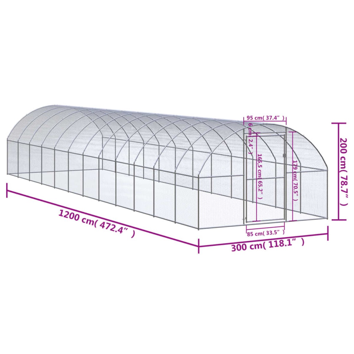 vidaXL Κοτέτσι Εξωτερικού Χώρου 3 x 12 x 2 μ. από Γαλβανισμένο Χάλυβα