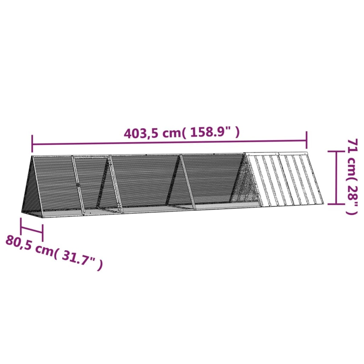 vidaXL Κλουβί Κουνελιών Γκρι 403,5x80,5x71 εκ. Γαλβανισμένος Χάλυβας
