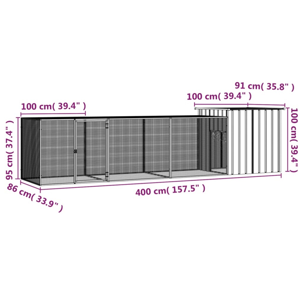 vidaXL Κοτέτσι - Κλουβί Ανθρακί 400x91x100 εκ. από Γαλβανισμένο Χάλυβα