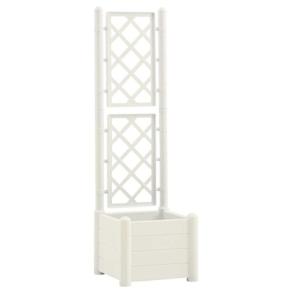 vidaXL Ζαρντινιέρα Κήπου με Καφασωτό Λευκή 43x43x142 εκ Πολυπροπυλένιο