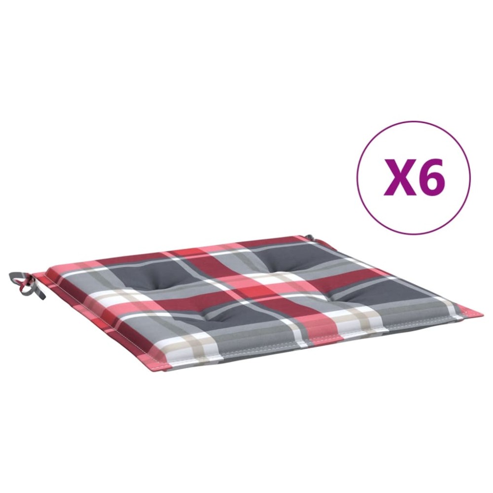 vidaXL Μαξιλάρια Καρέκλας 6τεμ Κόκκινο Καρό 40x40x4εκ. Ύφασμα Oxford