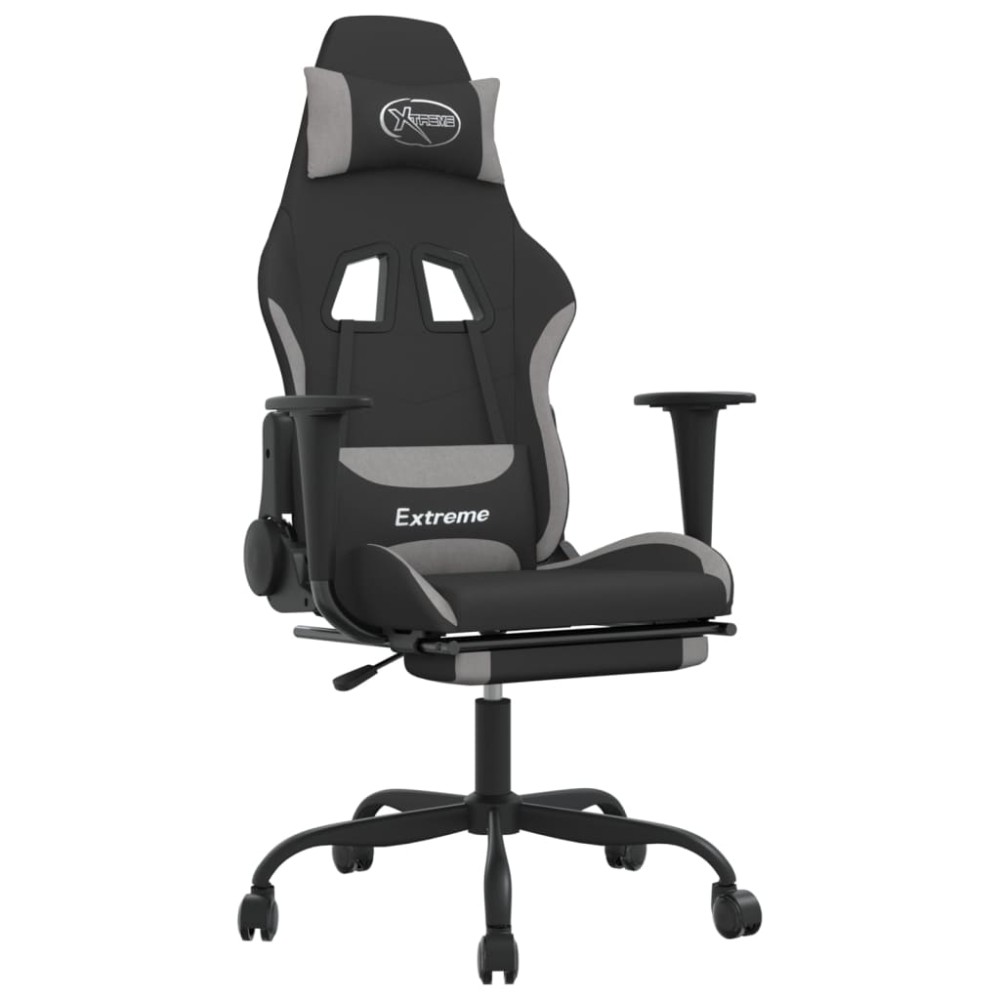 vidaXL Καρέκλα Gaming Μαύρη/Ανοιχτό γκρι Ύφασμα με Υποπόδιο