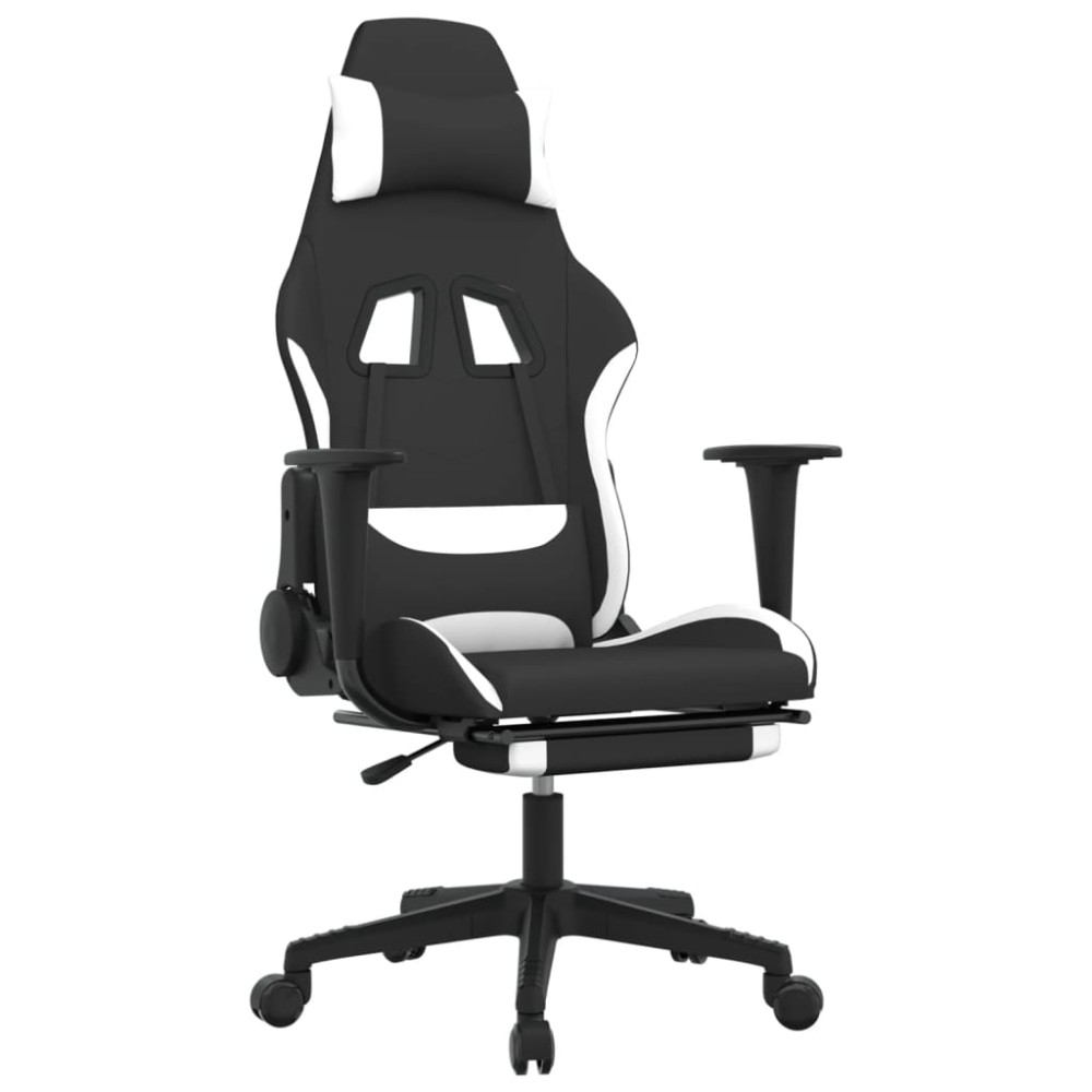 vidaXL Καρέκλα Gaming Μαύρο/Λευκό Ύφασμα με Υποπόδιο
