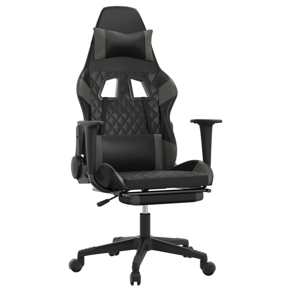 vidaXL Καρέκλα Gaming Μασάζ Υποπόδιο Μαύρο/Γκρι από Συνθετικό Δέρμα