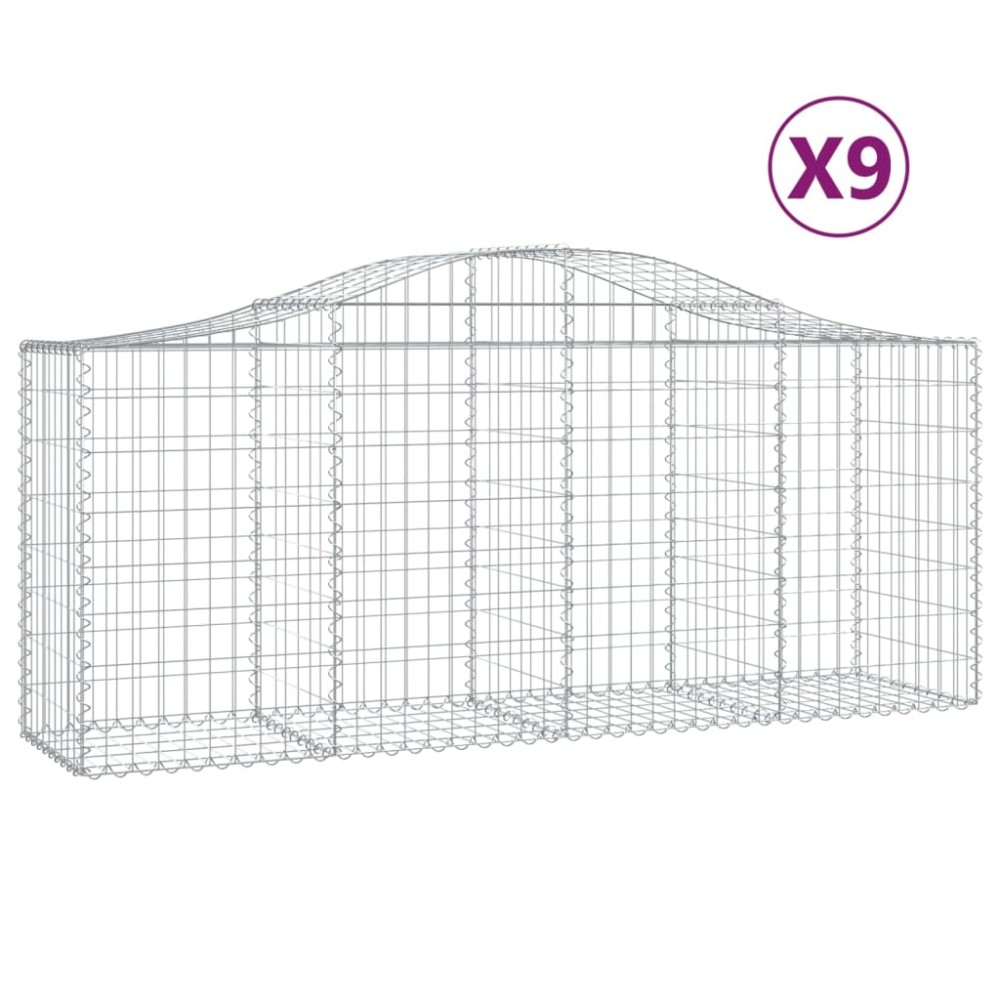 vidaXL Συρματοκιβώτια Τοξωτά 9 τεμ. 200x50x80/100 εκ. Γαλβαν. Ατσάλι