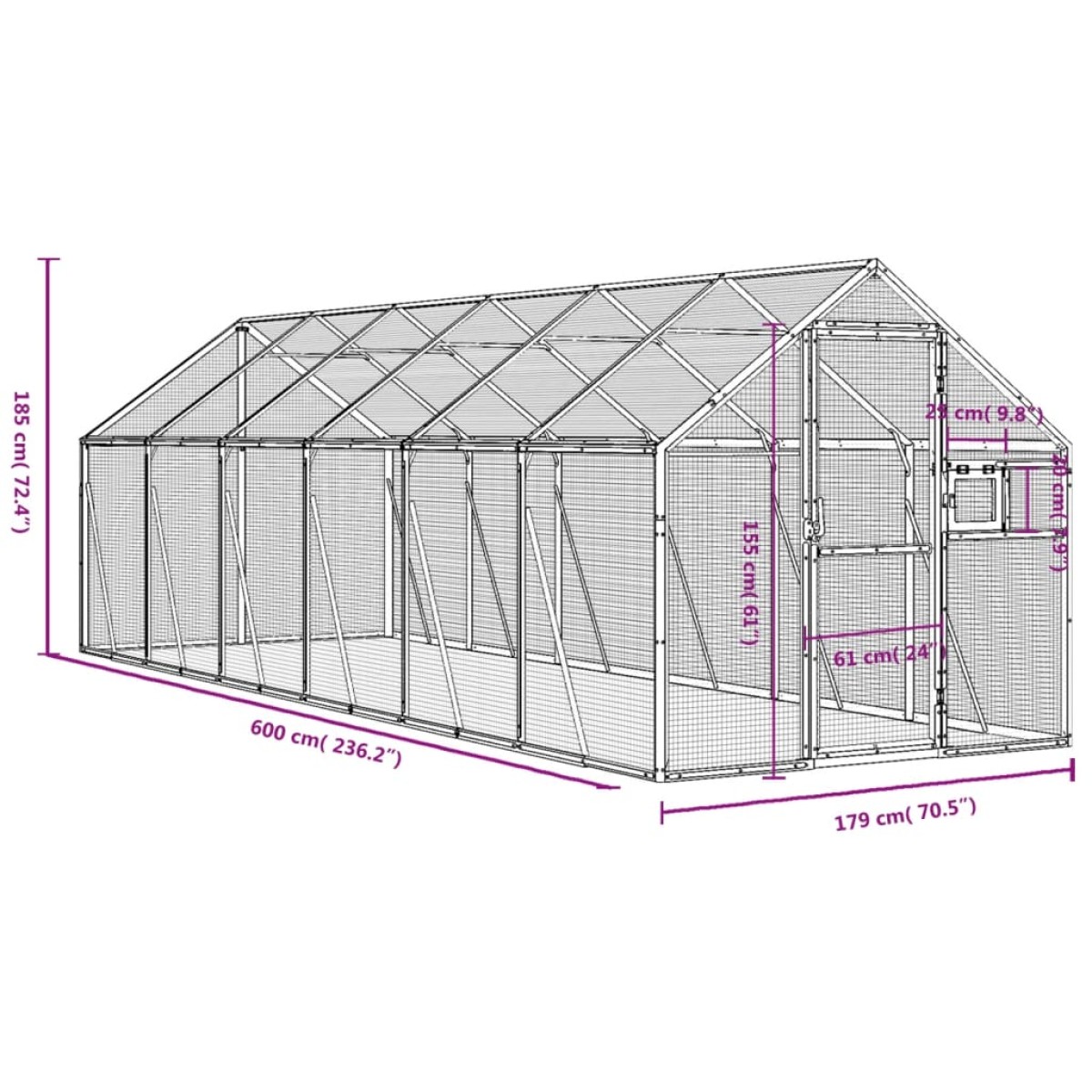 vidaXL Κλουβί Ασημένιο 1,79 x 6 x 1,85 μ. από Αλουμίνιο