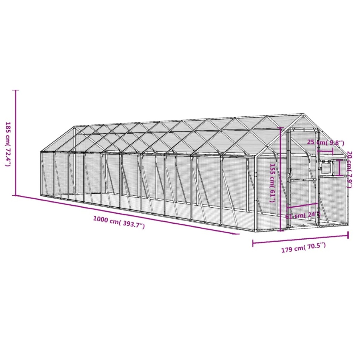vidaXL Κλουβί Ανθρακί 1,79 x 4 x 1,85 μ. από Αλουμίνιο