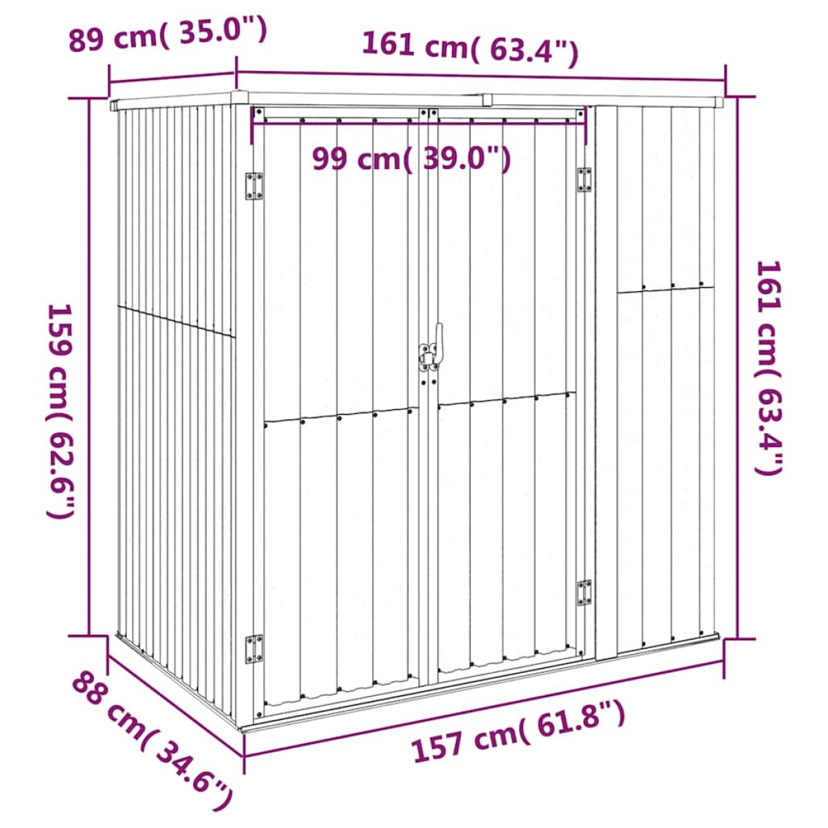vidaXL Αποθήκη Εργαλείων Κήπου Γκρι 161x89x161 εκ. από Γαλβαν. Ατσάλι