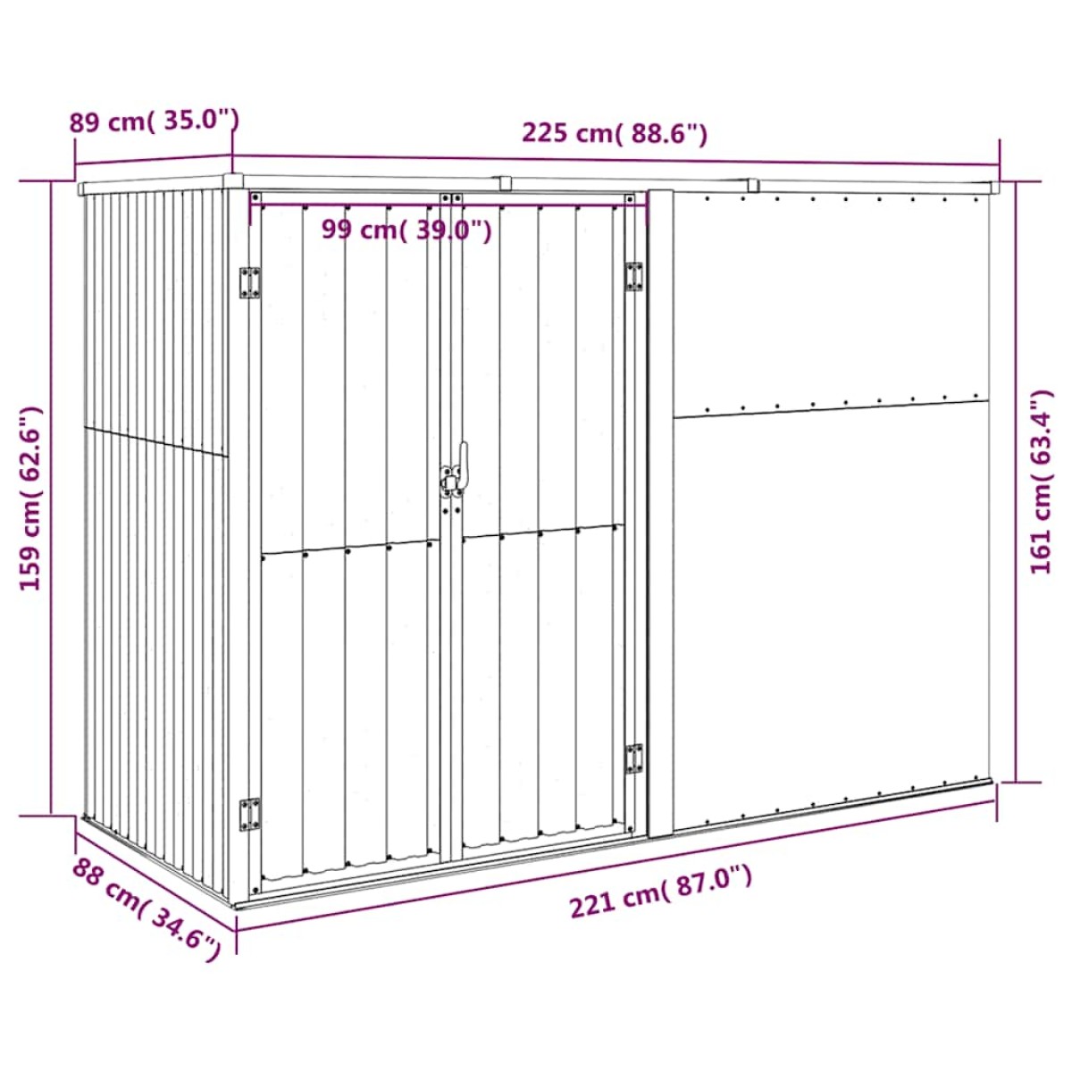 vidaXL Αποθήκη Εργαλείων Κήπου Ανθρακί 225x89x161 εκ. Γαλβαν. Ατσάλι