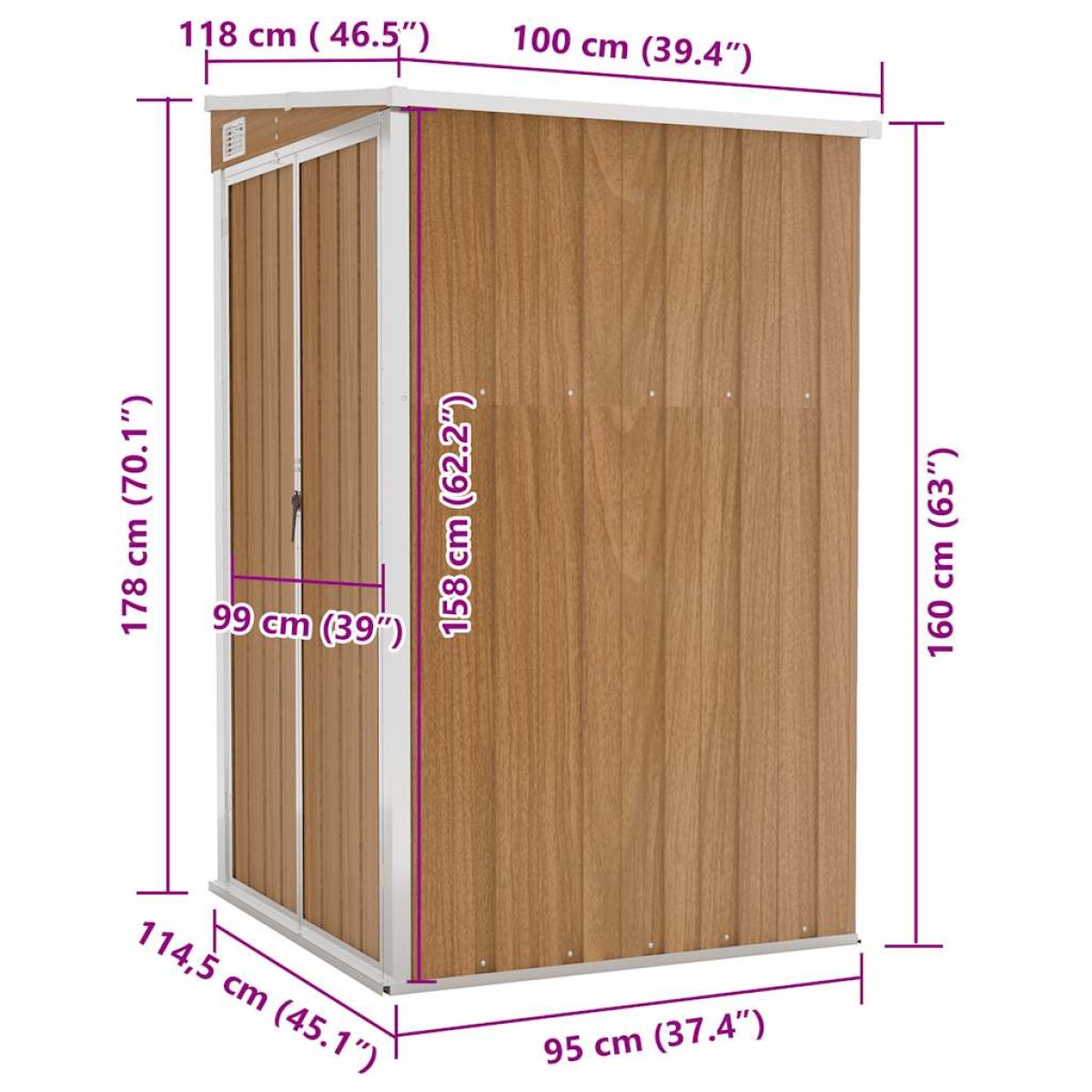 vidaXL Αποθήκη Κήπου Επιτοίχια Καφέ 118x100x178 εκ. από Γαλβ. Ατσάλι