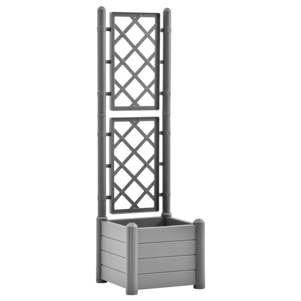 vidaXL Ζαρντινιέρα Κήπου με Καφασωτό Γκρι 43x43x142 εκ Πολυπροπυλένιο