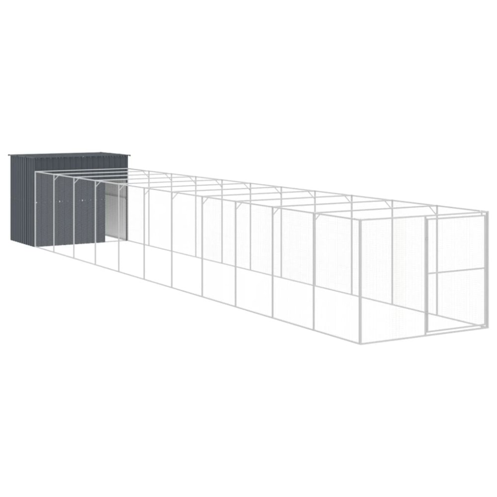 vidaXL Σπιτάκι Σκύλου με Αυλή Ανθρακί 214x1273x181 εκ. Γαλβαν. Χάλυβας