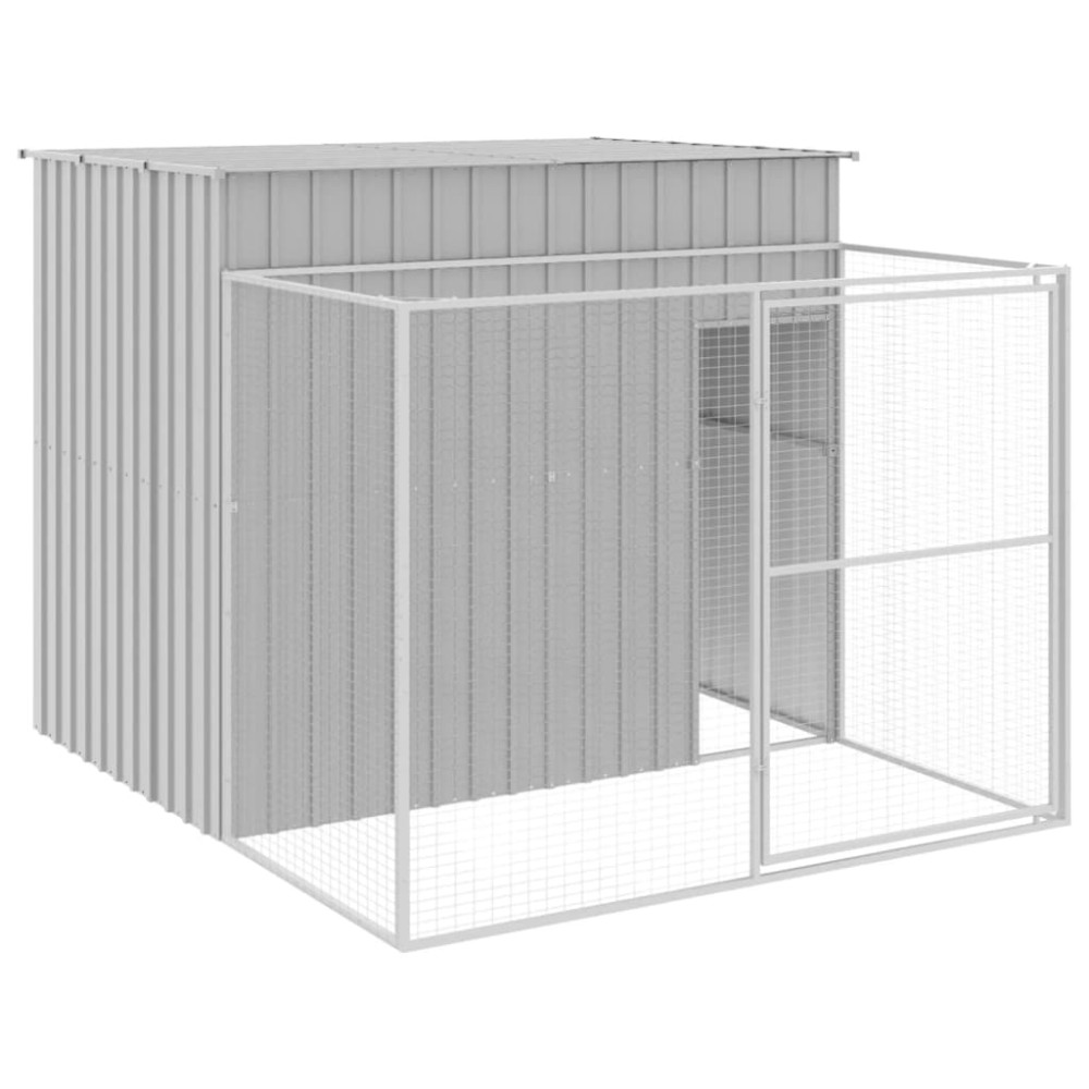 vidaXL Σπιτάκι Σκύλου με Αυλή Αν. Γκρι 214x253x181 εκ. Γαλβαν. Χάλυβας