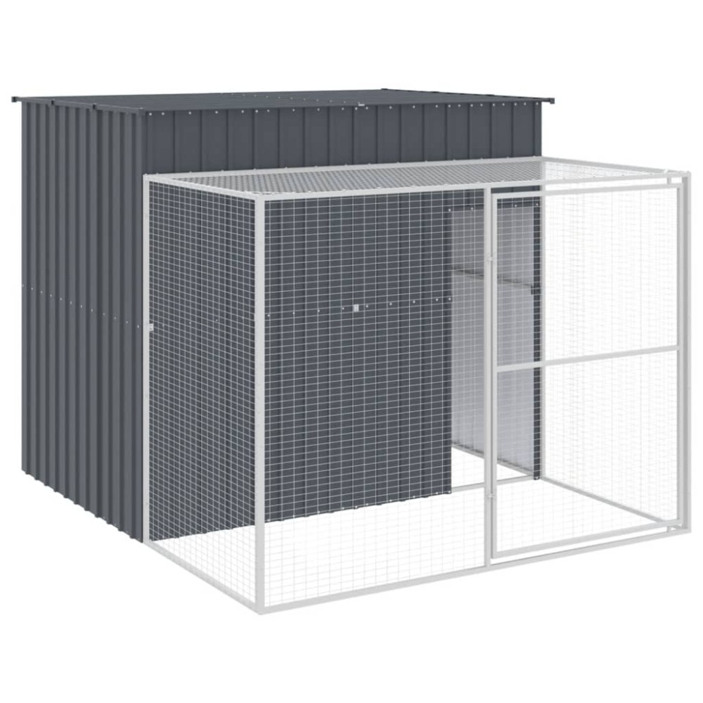 vidaXL Σπιτάκι Σκύλου με Αυλή Ανθρακί 214x253x181 εκ. Γαλβαν. Χάλυβας