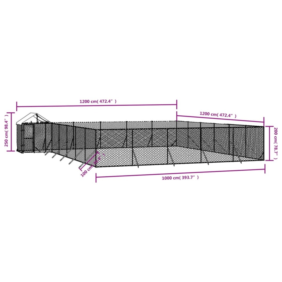 vidaXL Κλουβί Σκύλου Εξ. Χώρου με Οροφή Ασημί 12x12x2,5 μ Γαλβ. Ατσάλι