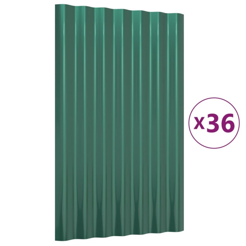 vidaXL Πάνελ Οροφής 36 τεμ. Πράσινα 60x36 εκ. Γαλβανισμένος χάλυβας