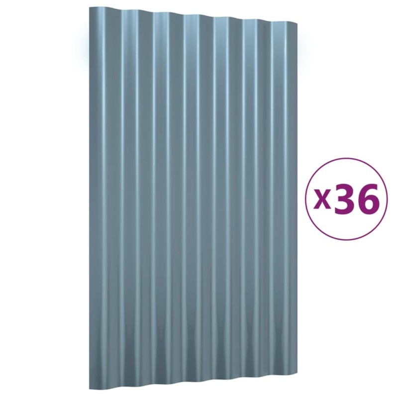 vidaXL Πάνελ Οροφής 36 τεμ. Γκρι 60 x 36 εκ. Γαλβανισμένος χάλυβας
