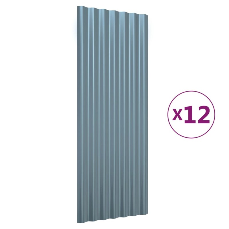 vidaXL Πάνελ Οροφής 12 τεμ. Γκρι 100x36 εκ. Γαλβανισμένος χάλυβας