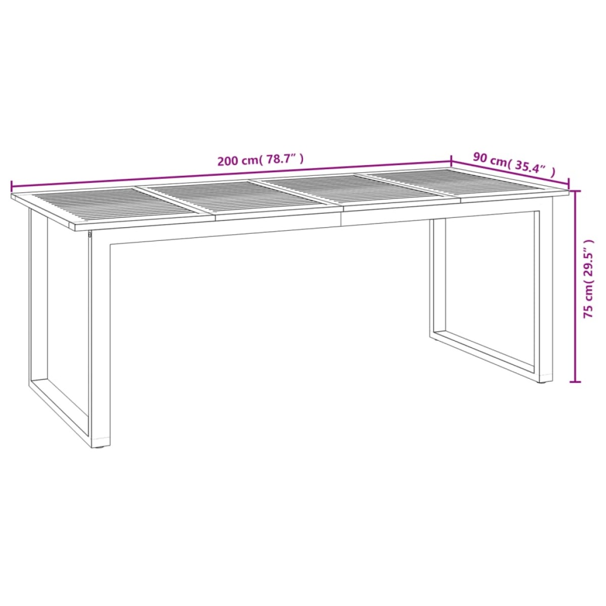 vidaXL Τραπέζι Κήπου Με Πόδια σε Σχήμα U 200x90x75 εκ. Μασίφ Ακακία