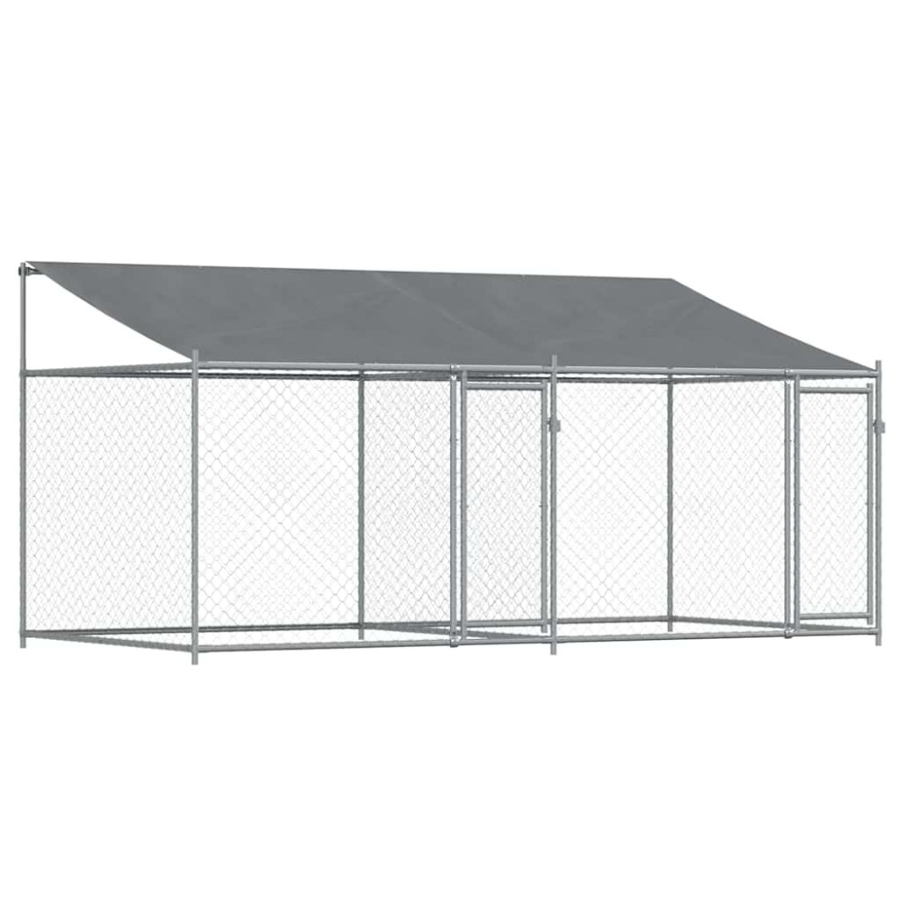 vidaXL Κλουβί Σκύλου με Οροφή και Πόρτες Γκρι 4x2x2 μ. Γαλβ. Χάλυβας