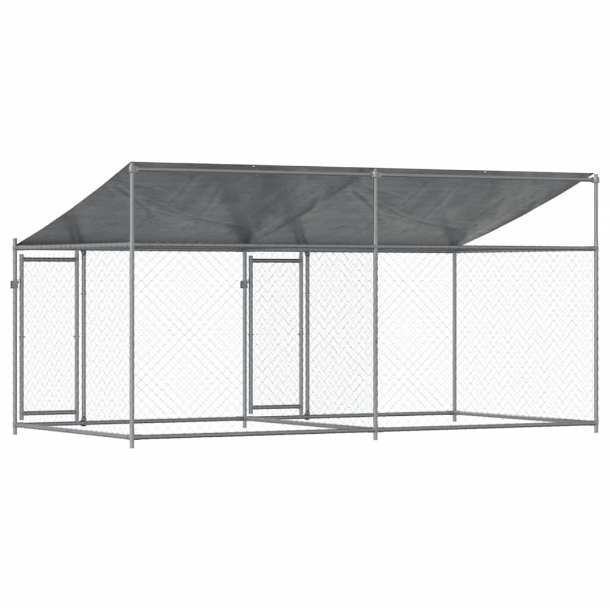 vidaXL Κλουβί Σκύλου με Οροφή και Πόρτες Γκρι 4x2x2 μ. Γαλβ. Χάλυβας