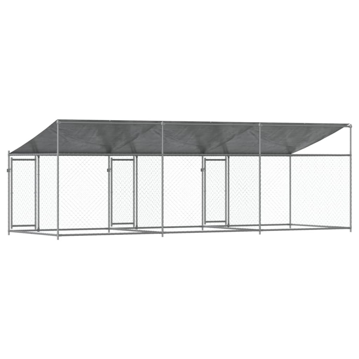 vidaXL Κλουβί Σκύλου με Οροφή και Πόρτες Γκρι 6x2x2 μ. Γαλβ. Χάλυβας