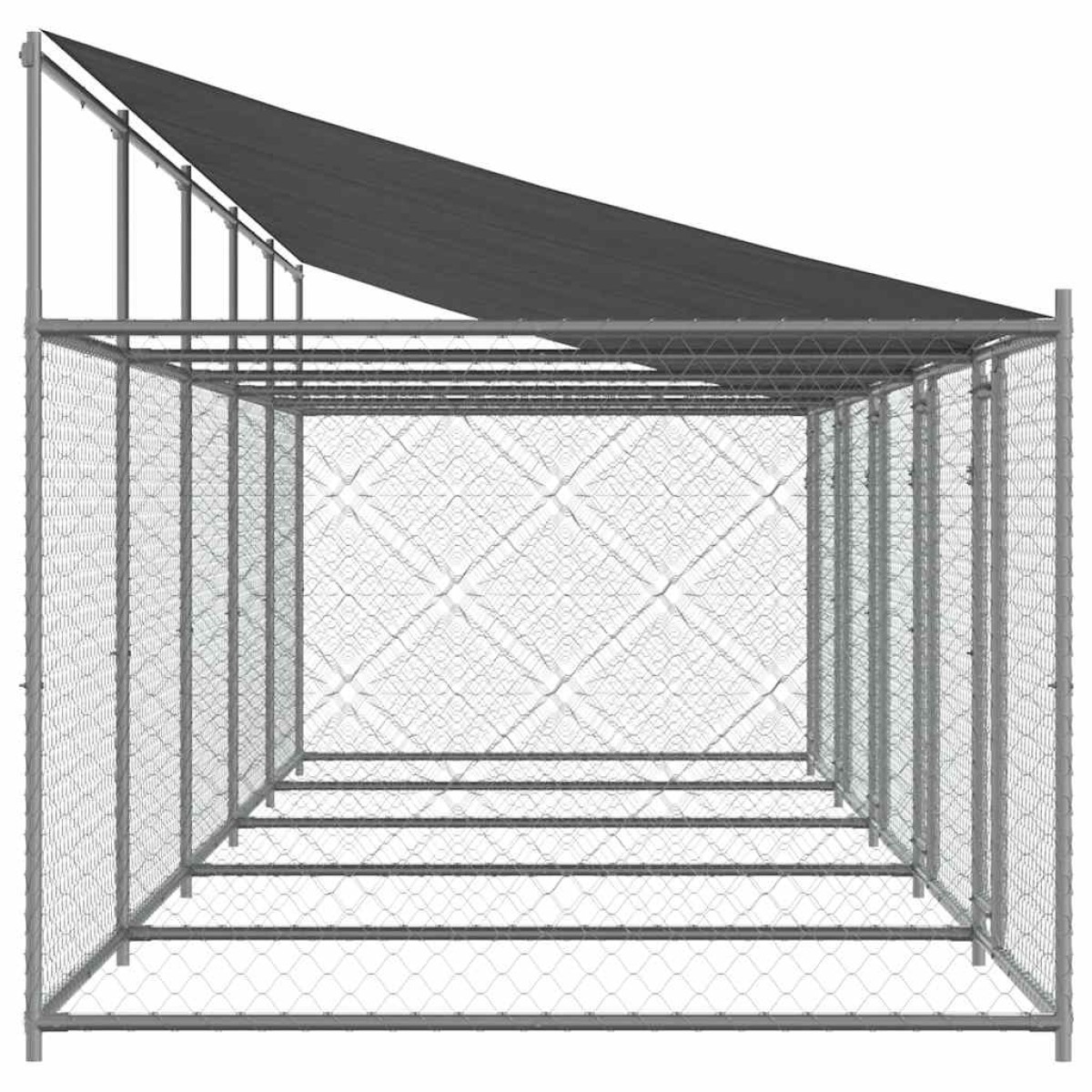 vidaXL Κλουβί Σκύλου με Οροφή και Πόρτες Γκρι 10x2x2 μ. Γαλβ. Χάλυβας