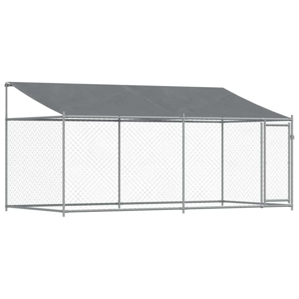 vidaXL Κλουβί Σκύλου με Οροφή και Πόρτες Γκρι 4x2x2 μ. Γαλβ. Χάλυβας