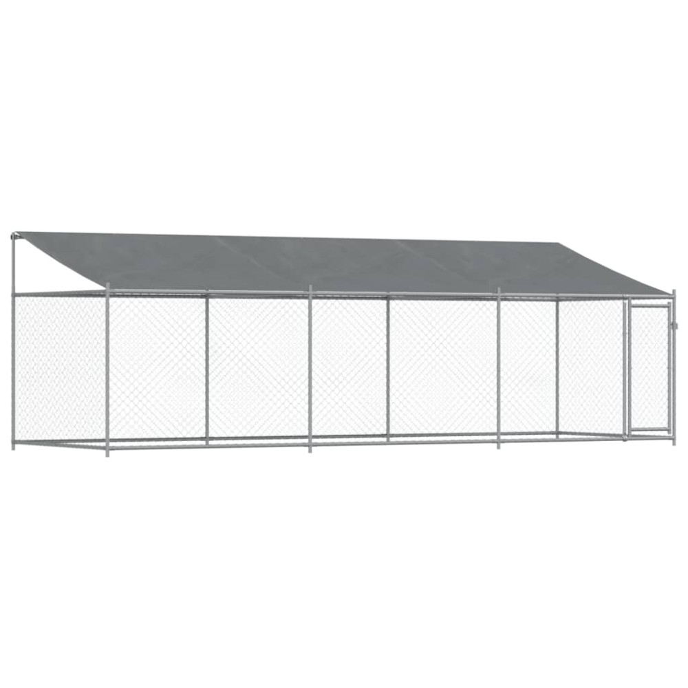 vidaXL Κλουβί Σκύλου με Οροφή και Πόρτες Γκρι 6x2x2 μ. Γαλβ. Χάλυβας