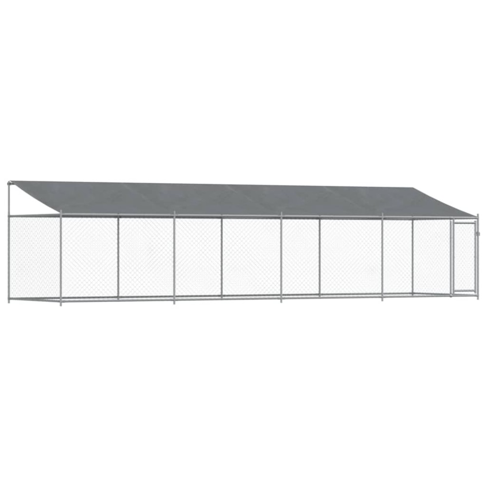 vidaXL Κλουβί Σκύλου με Οροφή και Πόρτες Γκρι 8x2x2 μ. Γαλβ. Χάλυβας