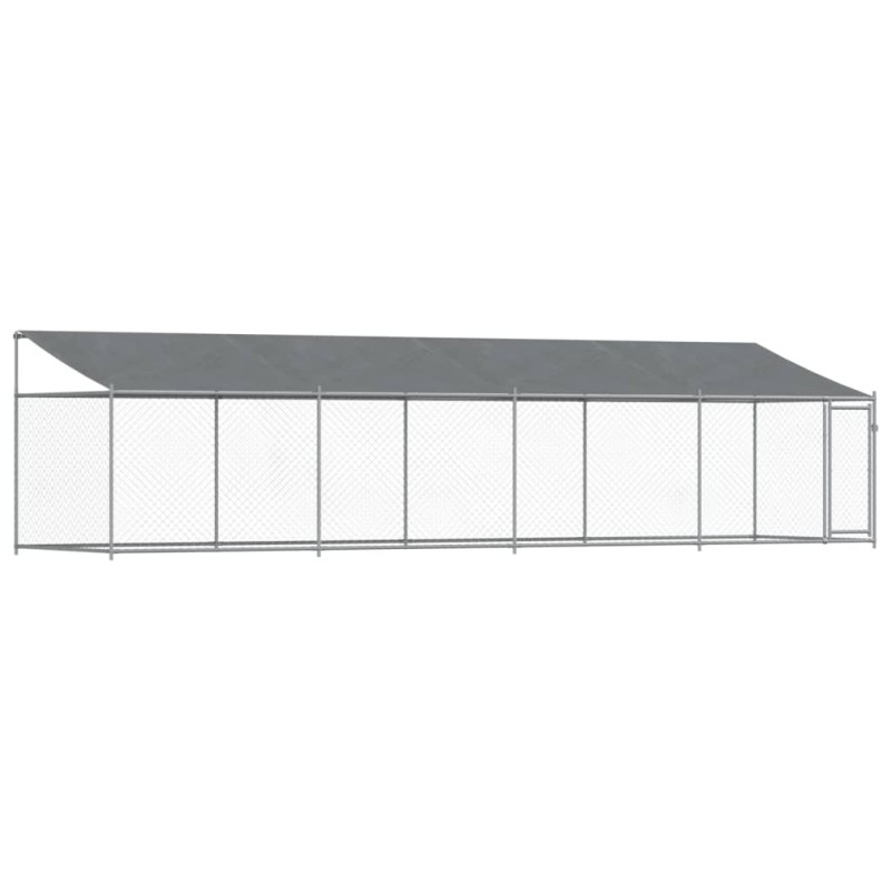 vidaXL Κλουβί Σκύλου με Οροφή και Πόρτες Γκρι 8x2x2 μ. Γαλβ. Χάλυβας