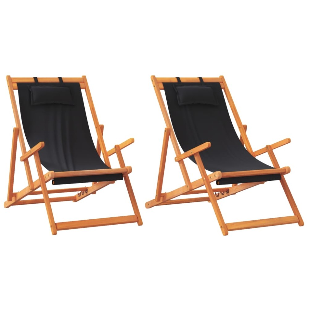 vidaXL Καρέκλες Παραλίας Πτυσσόμενες 2 τεμ. Μαύρες Υφασμάτινες