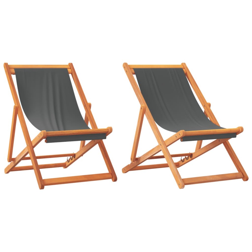 vidaXL Καρέκλες Παραλίας Πτυσσόμενες 2 τεμ. Γκρι Υφασμάτινες