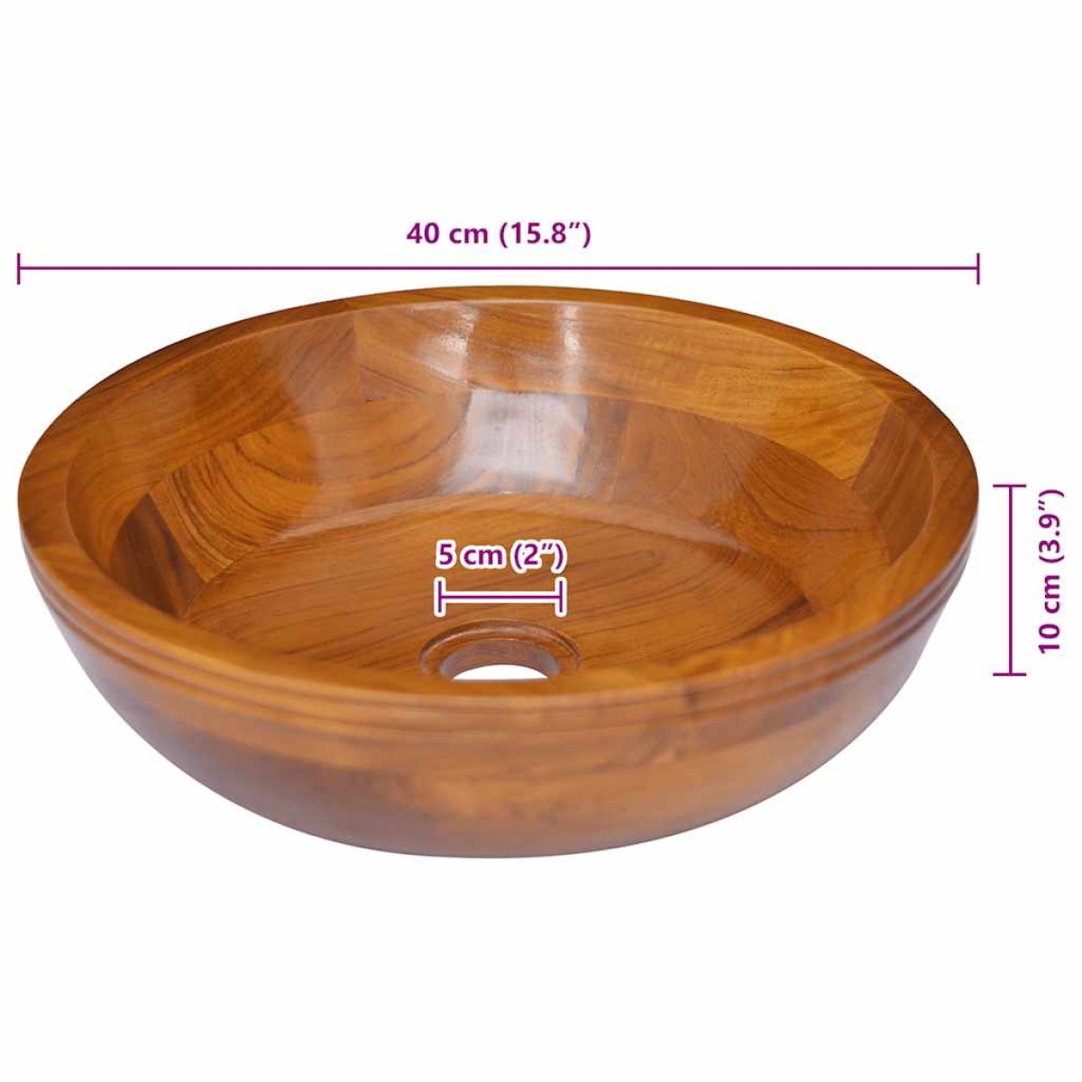 vidaXL Νιπτήρας Ø40 x 10 εκ. από Μασίφ Ξύλο Teak