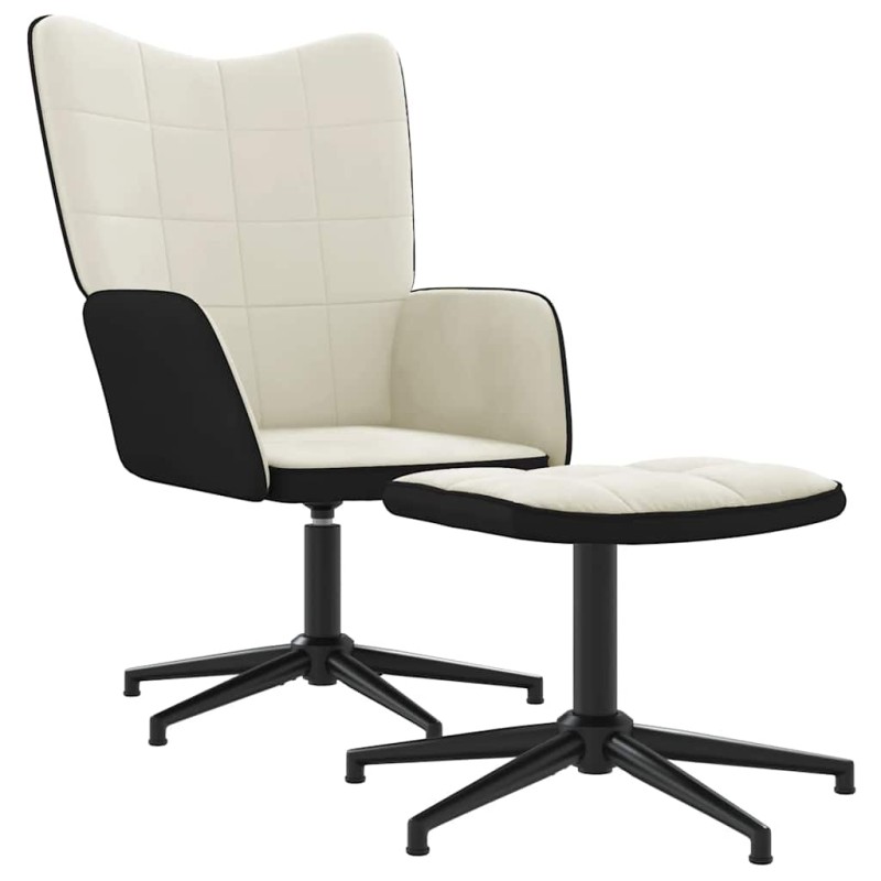 vidaXL Πολυθρόνα Relax Λευκό Κρεμ από Βελούδο και PVC με Σκαμπό