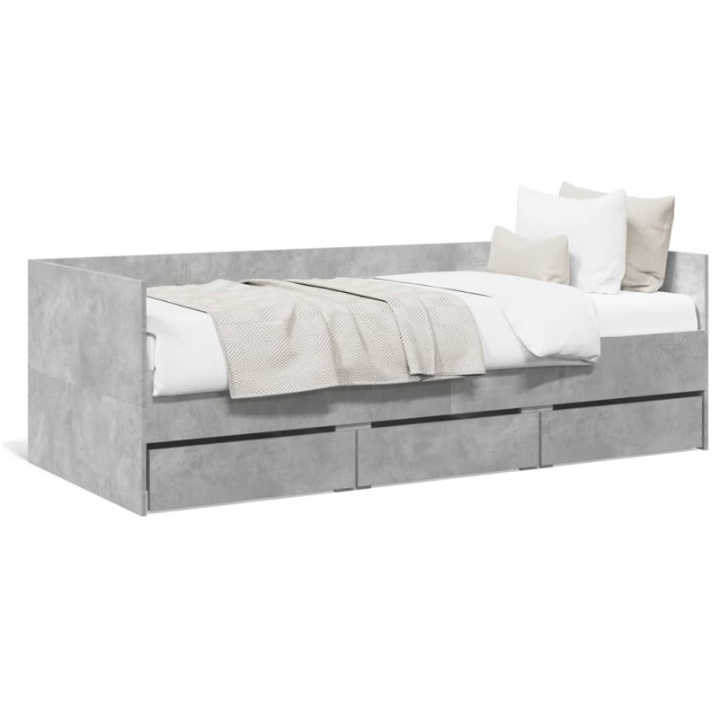 vidaXL Καναπές-Κρεβάτι με Συρτάρια Γκρι Σκυρ. 90x190 εκ. Επεξ. Ξύλο