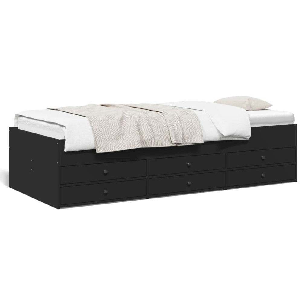 vidaXL Καναπές-Κρεβάτι με Συρτάρια Μαύρο 100x200 εκ. Επεξ. Ξύλο