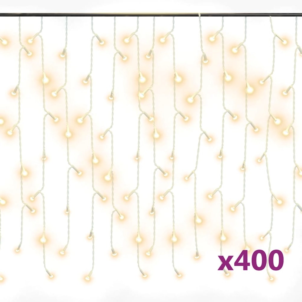 vidaXL Κουρτίνα LED Φωτάκια Σταλακτίτες 10μ 400LED Θερμ. Λευκό 8 Λειτ.