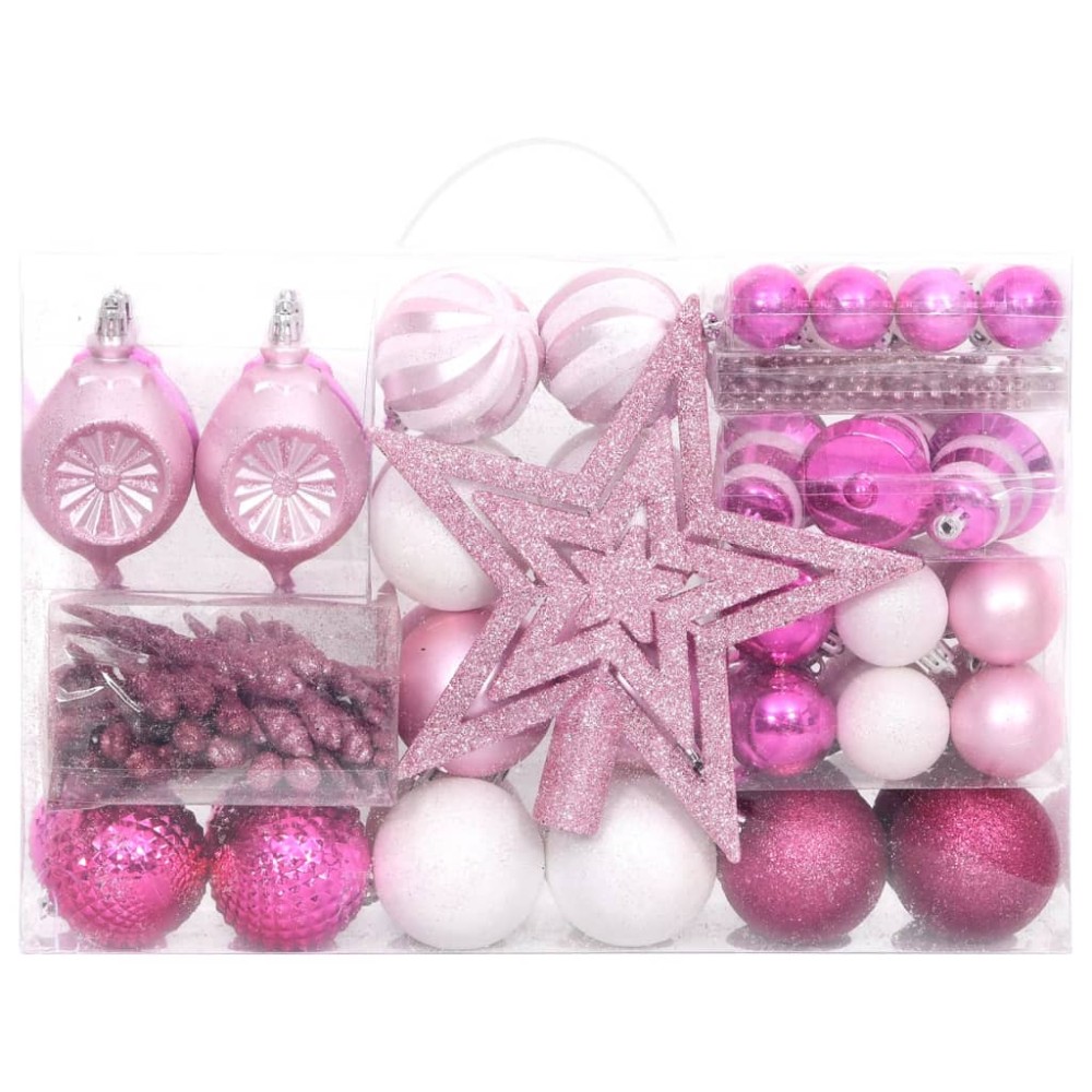 vidaXL Σετ Μπάλες Χριστουγεννιάτικες 108 τεμ. Λευκές και Ροζ
