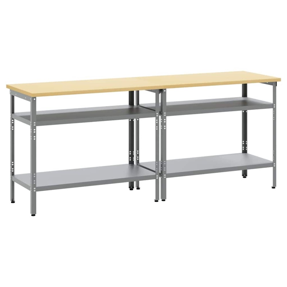 vidaXL Σετ πάγκου εργασίας με ράφι 2 pcs Γκρι 200 x 55 x 85 εκ Ατσάλι