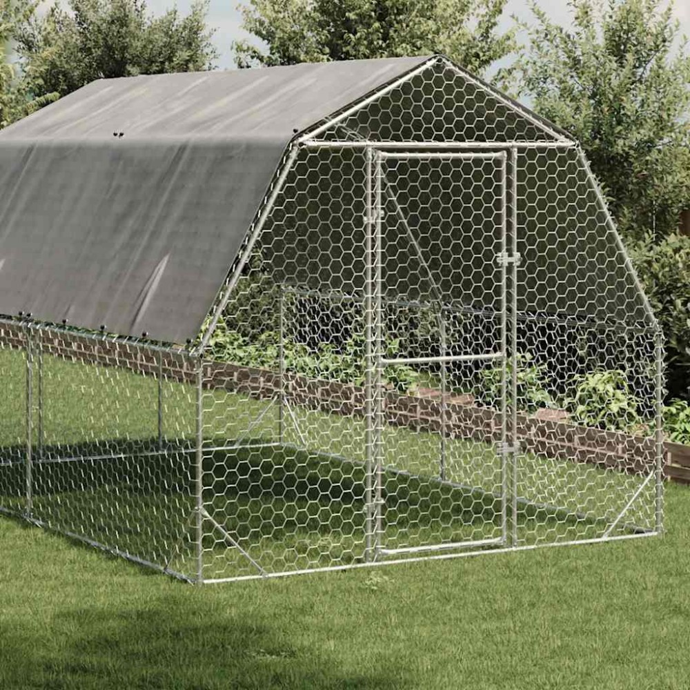 vidaXL Τρέξιμο για κοτόπουλα με οροφή 2,5x4x2,25 μ. από Γαλβ. Χάλυβα