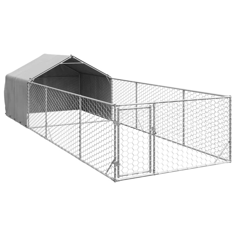 vidaXL Κλουβί Σκύλου Εξωτερ. Χώρου με τρεχάλα 6x2x1,5μ. Γαλβαν. Ατσάλι