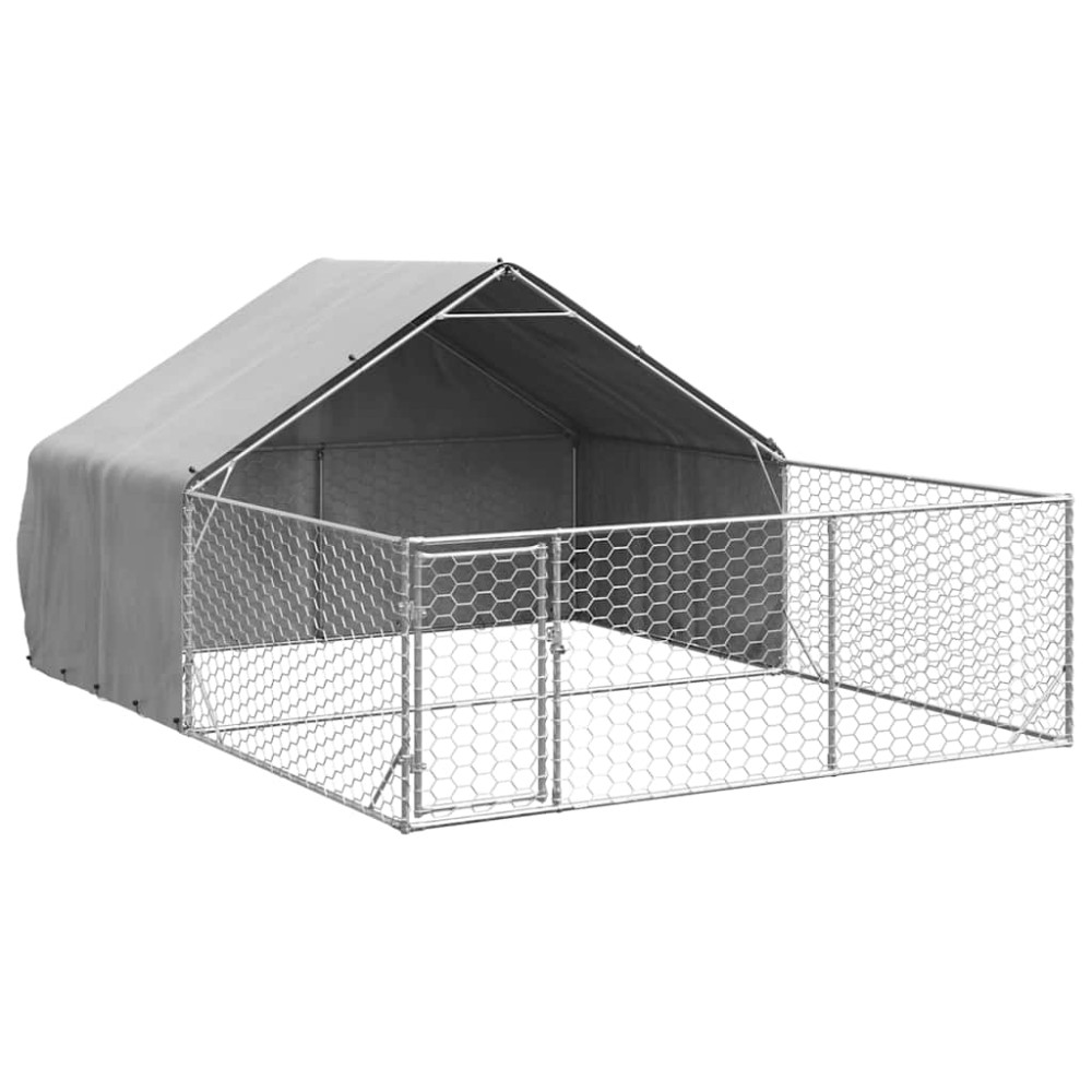 vidaXL Κλουβί Σκύλου Εξωτερ. Χώρου με τρεχάλα 4x3x1,9μ. Γαλβαν. Ατσάλι