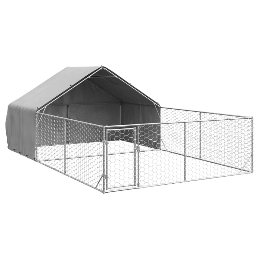 vidaXL Κλουβί Σκύλου Εξωτερ. Χώρου με τρεχάλα 6x3x1,9μ. Γαλβαν. Ατσάλι