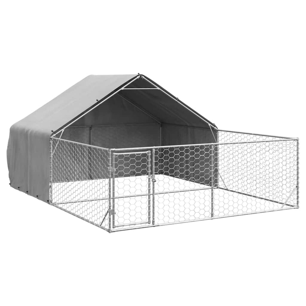 vidaXL Κλουβί Σκύλου Εξωτερ. Χώρου με τρεχάλα 5x3x1,9μ. Γαλβαν. Ατσάλι
