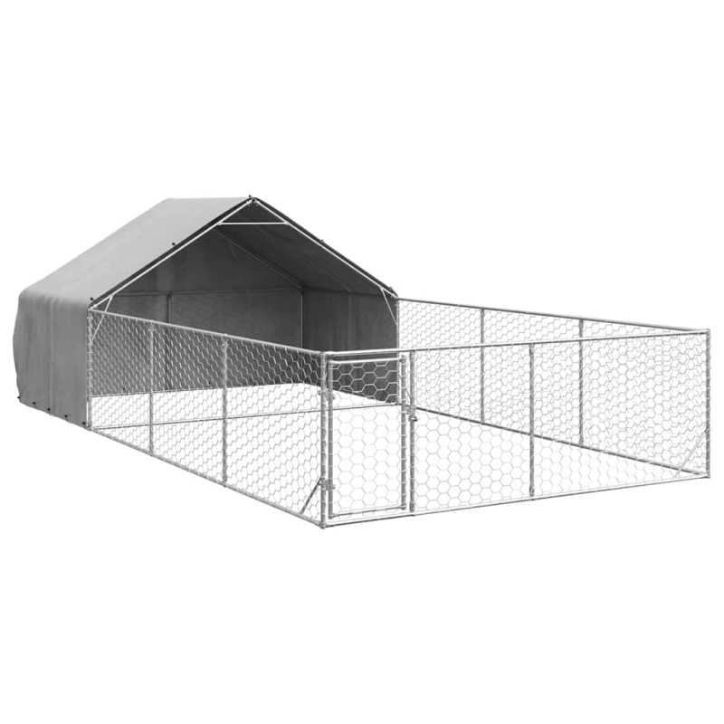 vidaXL Κλουβί Σκύλου Εξωτερ. Χώρου με τρεχάλα 7x3x1,9μ. Γαλβαν. Ατσάλι